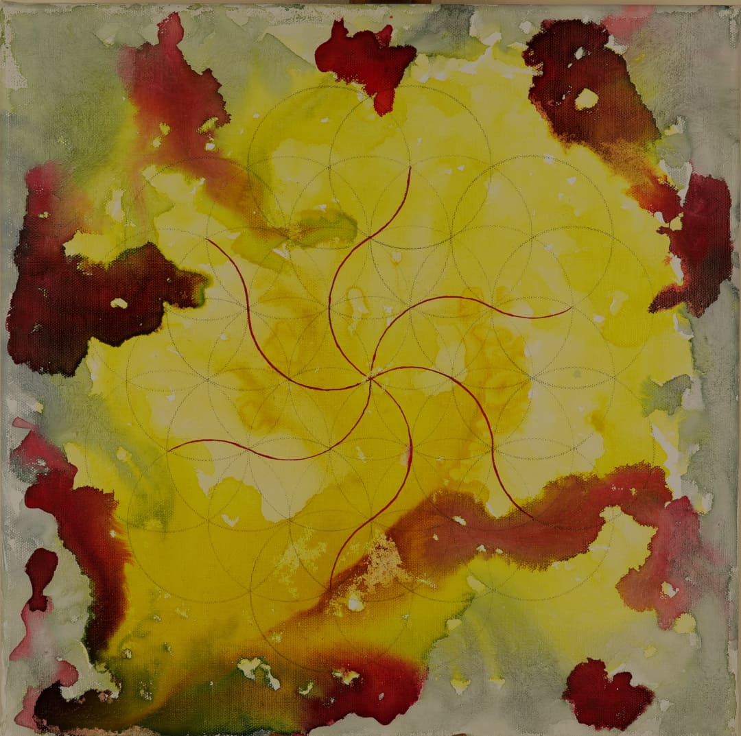 Feuerrad Feuerrad auf Blume des Lebens - Bleistift und Aquarell